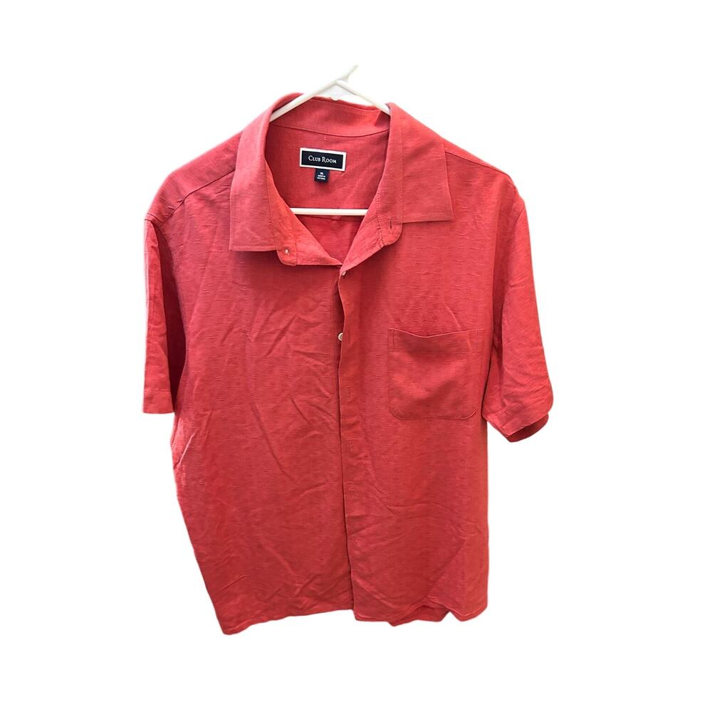Men’s Button Up Red Silk Blend Textured Club Room XL
